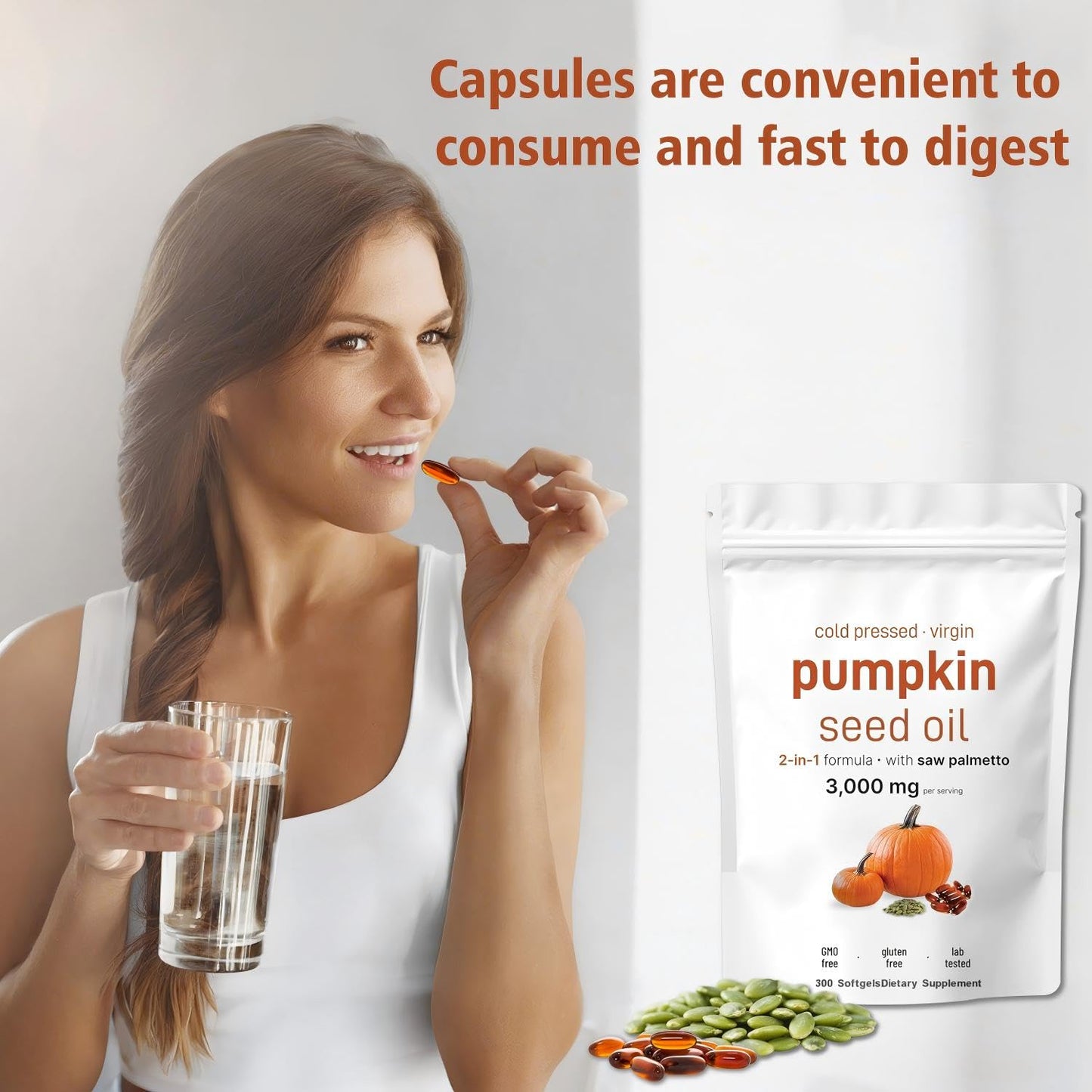 Pumpkin Seed Oil with Saw Palmetto 3000mg - 300 Softgels - Cold Pressed - Non-GMO