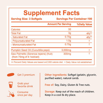 Pumpkin Seed Oil with Saw Palmetto 3000mg | 300 Softgels | Cold Pressed