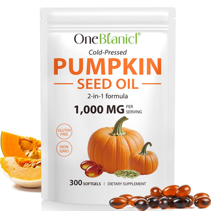 Pumpkin Seed Oil with Saw Palmetto Capsules, 1000mg per Serving – Prostate & Bladder Health, Non-GMO, 300 Softgels