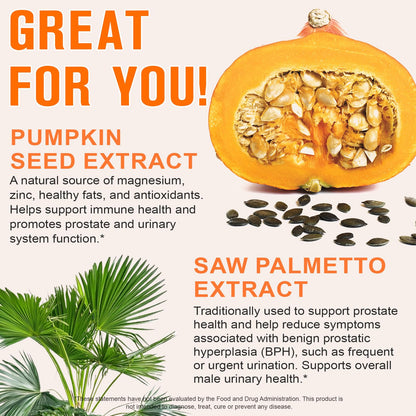 Pumpkin Seed Oil with Saw Palmetto Capsules, 1000mg per Serving – Prostate & Bladder Health, Non-GMO, 300 Softgels