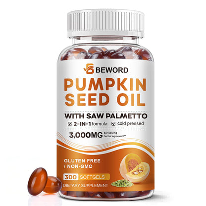 Pumpkin Seed Oil with Saw Palmetto Capsules - 3000mg | 300/600 Softgels | Cold Pressed