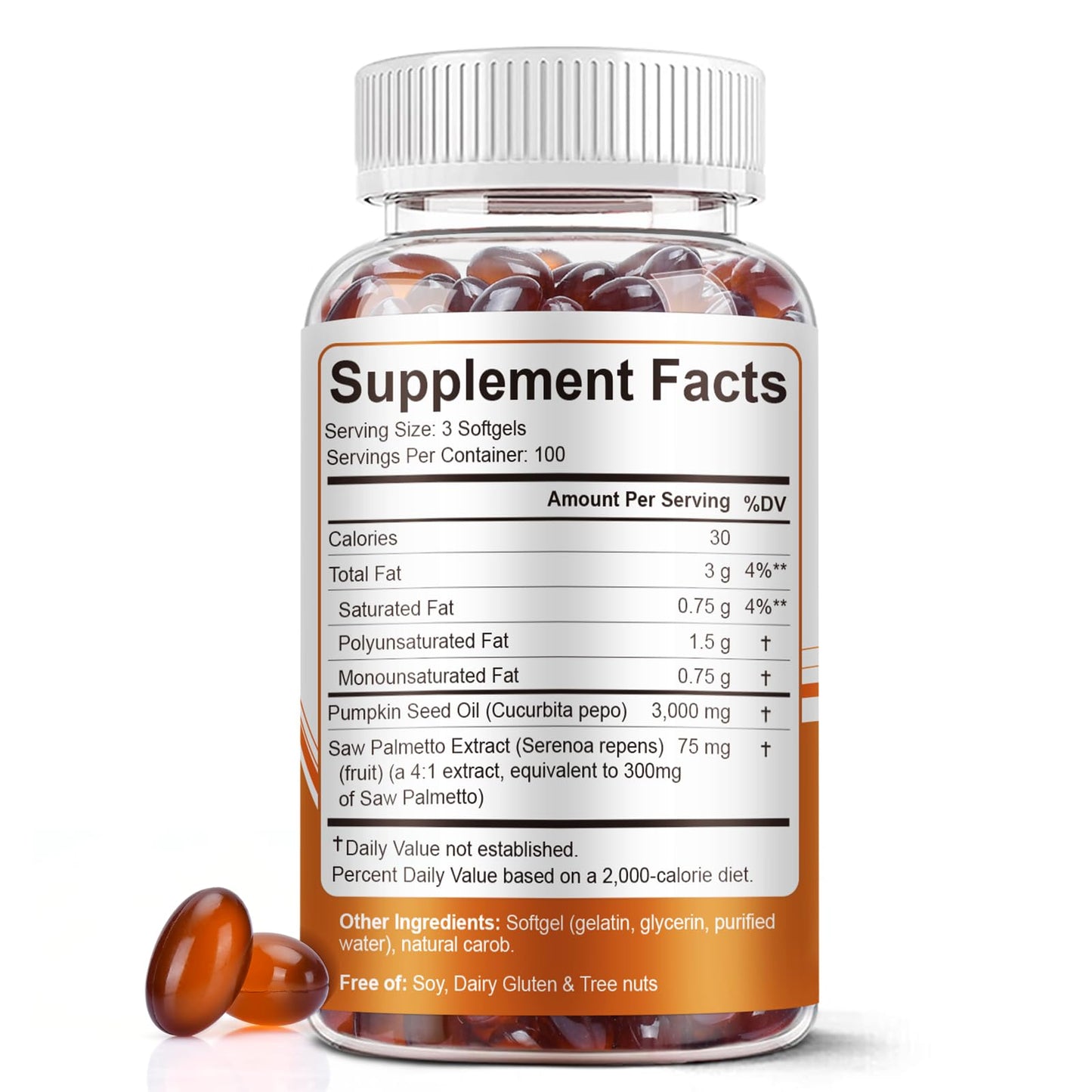 Pumpkin Seed Oil with Saw Palmetto Capsules - 3000mg | 300/600 Softgels | Cold Pressed