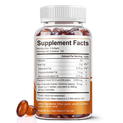 Pumpkin Seed Oil with Saw Palmetto Capsules - 3000mg | 300/600 Softgels | Cold Pressed