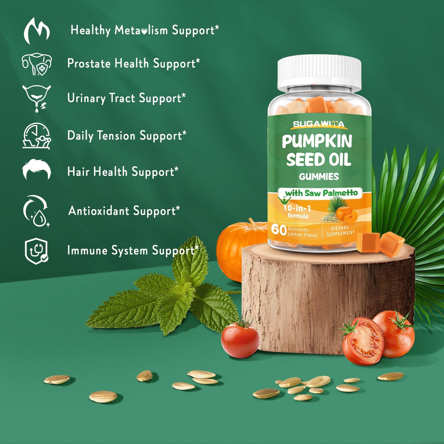 Pumpkin Seed Oil with Saw Palmetto Gummies – Organic, Sugar-Free, Vegan, 60 Gummies