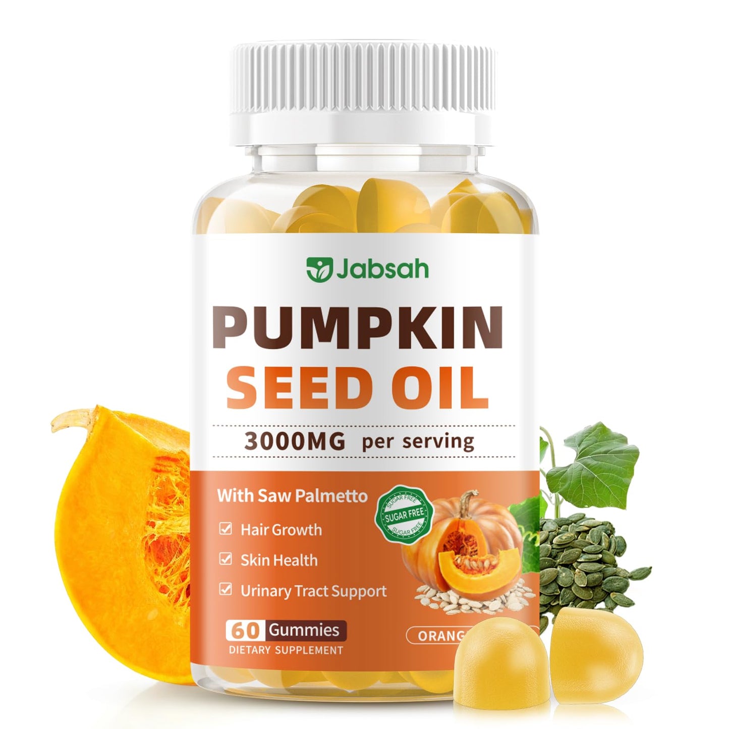 Pumpkin Seed Oil with Saw Palmetto Gummies – Organic Hair Growth & Prostate Support, 60 Count