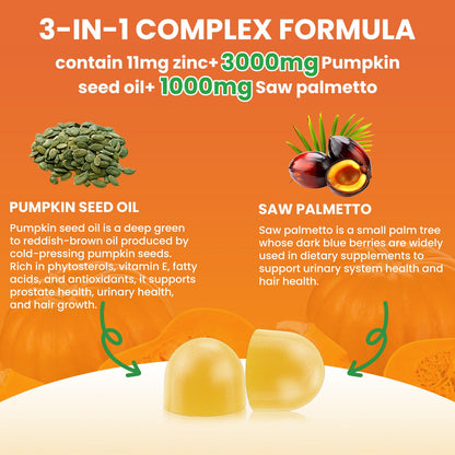 Pumpkin Seed Oil with Saw Palmetto Gummies – Organic Hair Growth & Prostate Support, 60 Count