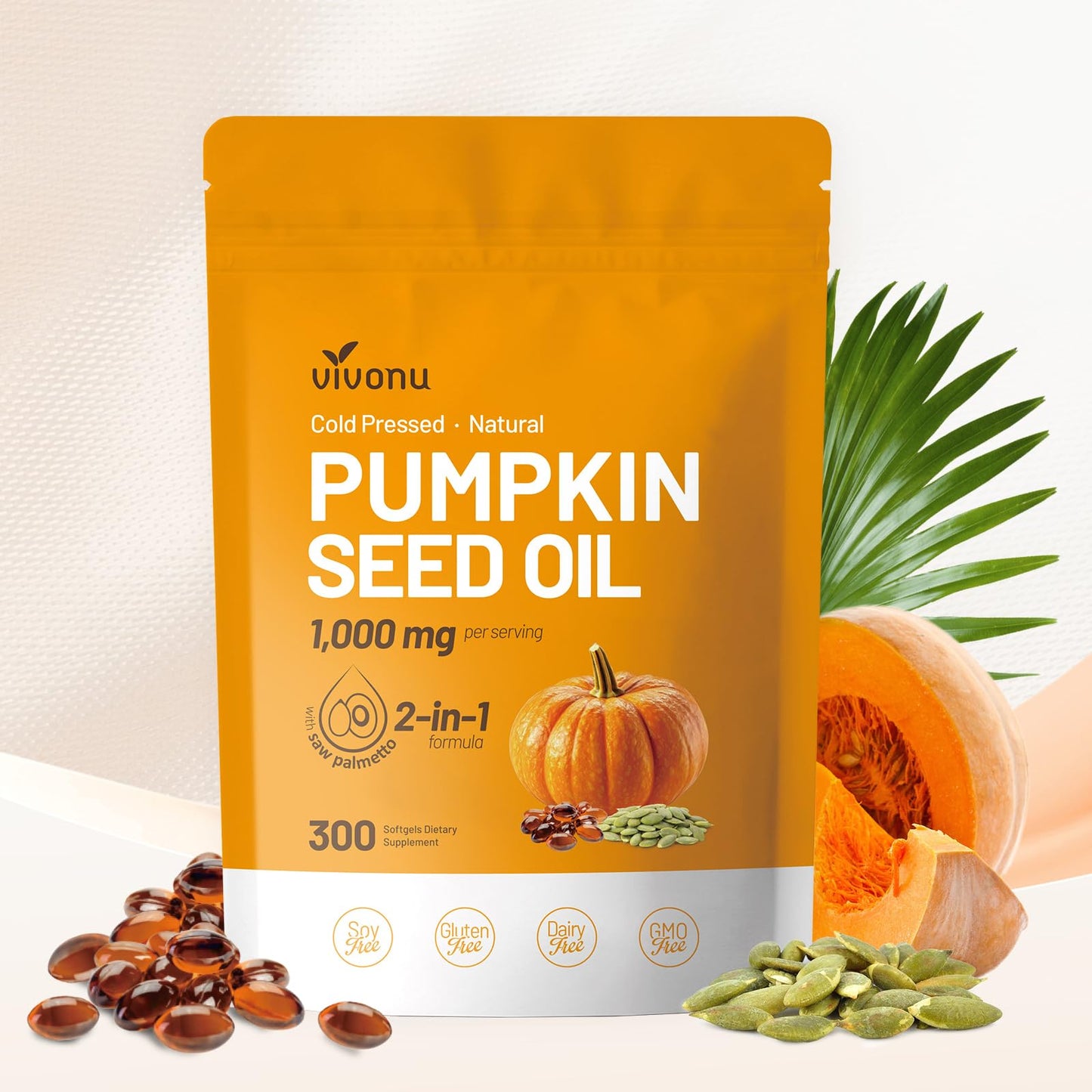 Pumpkin Seed Oil with Saw Palmetto – Cold-Pressed, 300 Softgels, Non-GMO