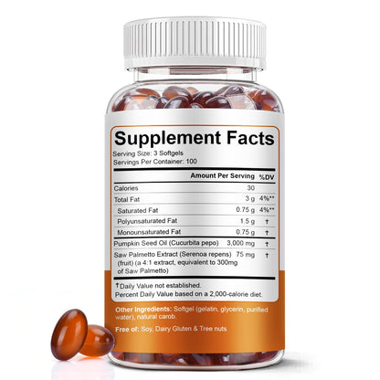 Pumpkin Seed Oil with Saw Palmetto Softgels - 3000mg per Serving | 300/600 Softgels | Cold-Pressed & Non-GMO