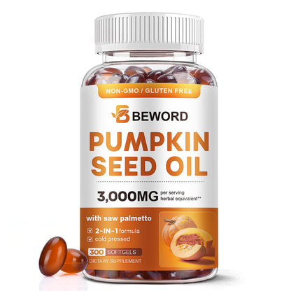 Pumpkin Seed Oil with Saw Palmetto Softgels - 3000mg per Serving | 300/600 Softgels | Cold-Pressed & Non-GMO