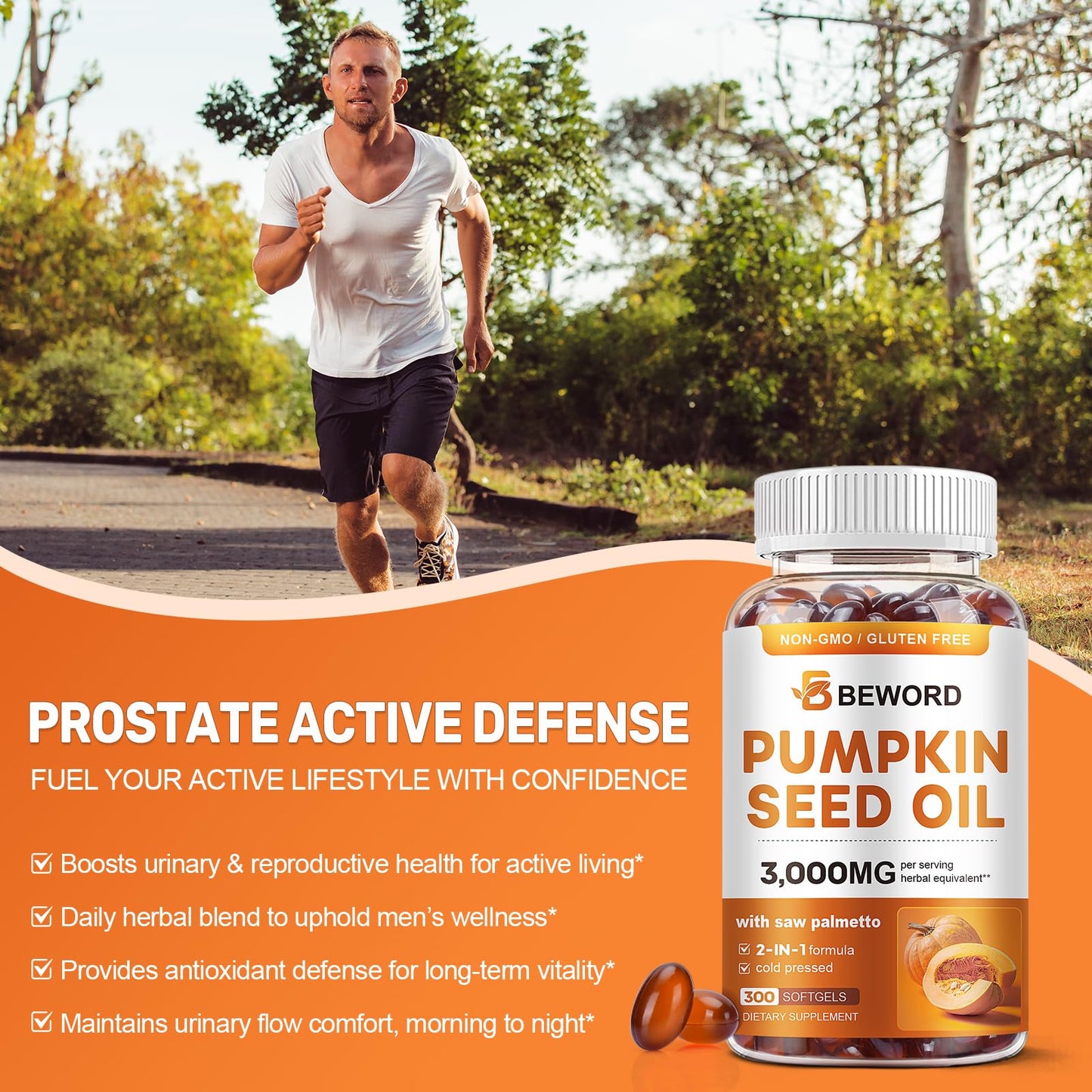 Pumpkin Seed Oil with Saw Palmetto Softgels - 3000mg per Serving | 300/600 Softgels | Cold-Pressed & Non-GMO