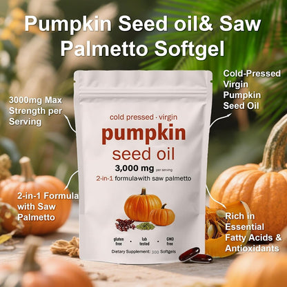 Magic Doll Pumpkin Seed Oil with Saw Palmetto Capsules – Cold Pressed, 300 Softgels | Supports Hair, Urinary, Bladder & Prostate Health | Non-GMO (2 Bags, 300 Count)