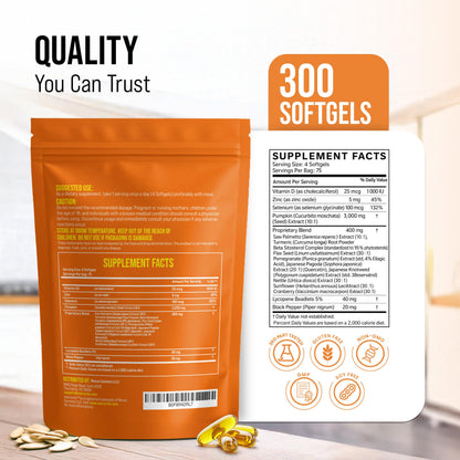 Pumpkin Seed Oil Prostate Health – Saw Palmetto, Turmeric, 3000mg/Serving, 300 Softgels | Non-GMO