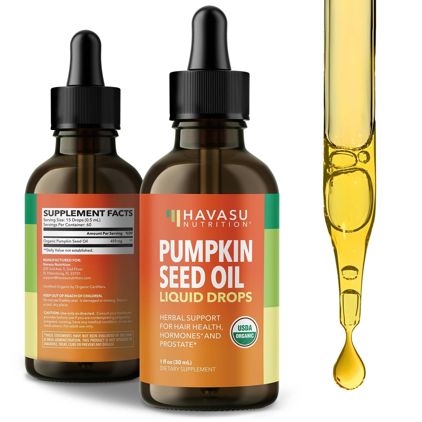 USDA Organic Pumpkin Seed Oil - Cold-Pressed for Hair, Prostate & Hormone Support | 1 Fl Oz