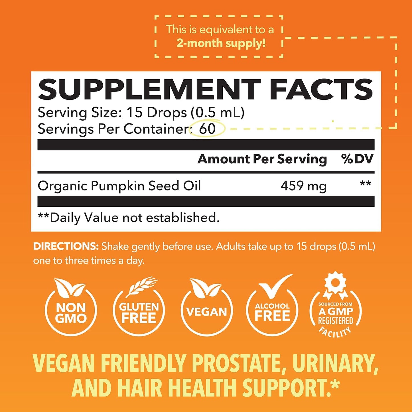 USDA Organic Pumpkin Seed Oil - Cold-Pressed for Hair, Prostate & Hormone Support | 1 Fl Oz
