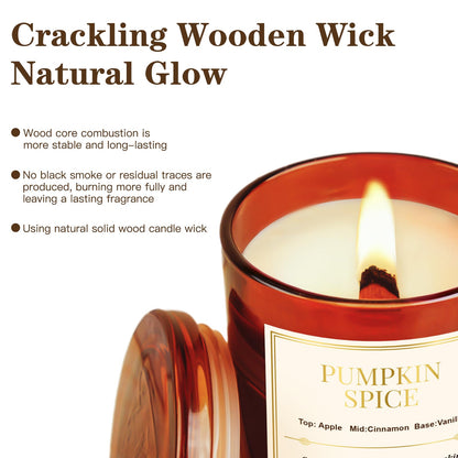 Fall Candle Gift Set – 2-Pack Wood Wick Pumpkin Spice Soy Candles with Gift Boxes (22.6 oz)