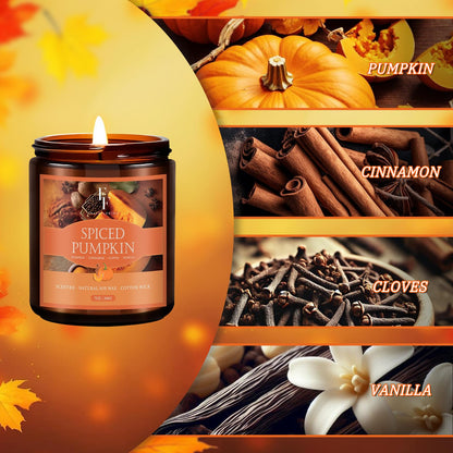 Fall Candle: Spiced Pumpkin Scented Soy, 7 oz Jar | Autumn Aromatherapy