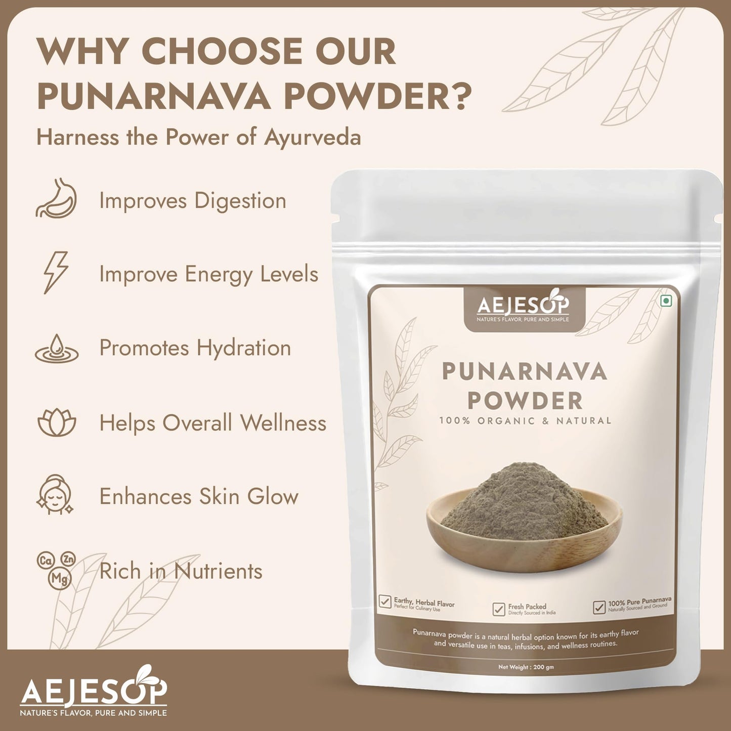 AEJESOP Punarnava Powder – Boerhavia Diffusa, 7oz (200g) | Herbal Supplement