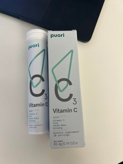 Puori C3 Vitamin C Supplement for Immune Support & Antioxidants – 20 Servings x 2 Packs | Vitamin C, Zinc, Yerba Mate, Ginseng