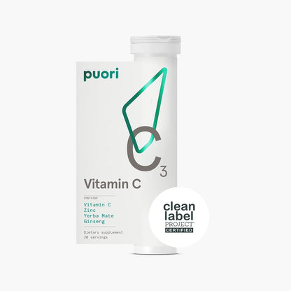 Puori C3 Vitamin C Supplement for Immune Support & Antioxidants – 20 Servings x 2 Packs | Vitamin C, Zinc, Yerba Mate, Ginseng
