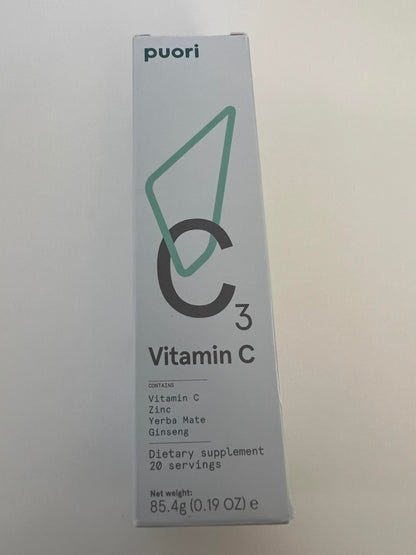Puori C3 Vitamin C Supplement for Immune Support & Antioxidants – 20 Servings x 2 Packs | Vitamin C, Zinc, Yerba Mate, Ginseng