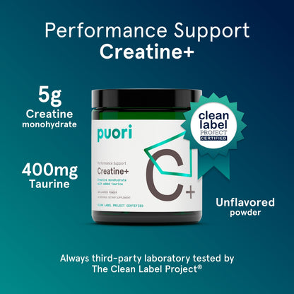 Puori Creatine Monohydrate Powder with Taurine - Unflavored Creatine, 60 Servings