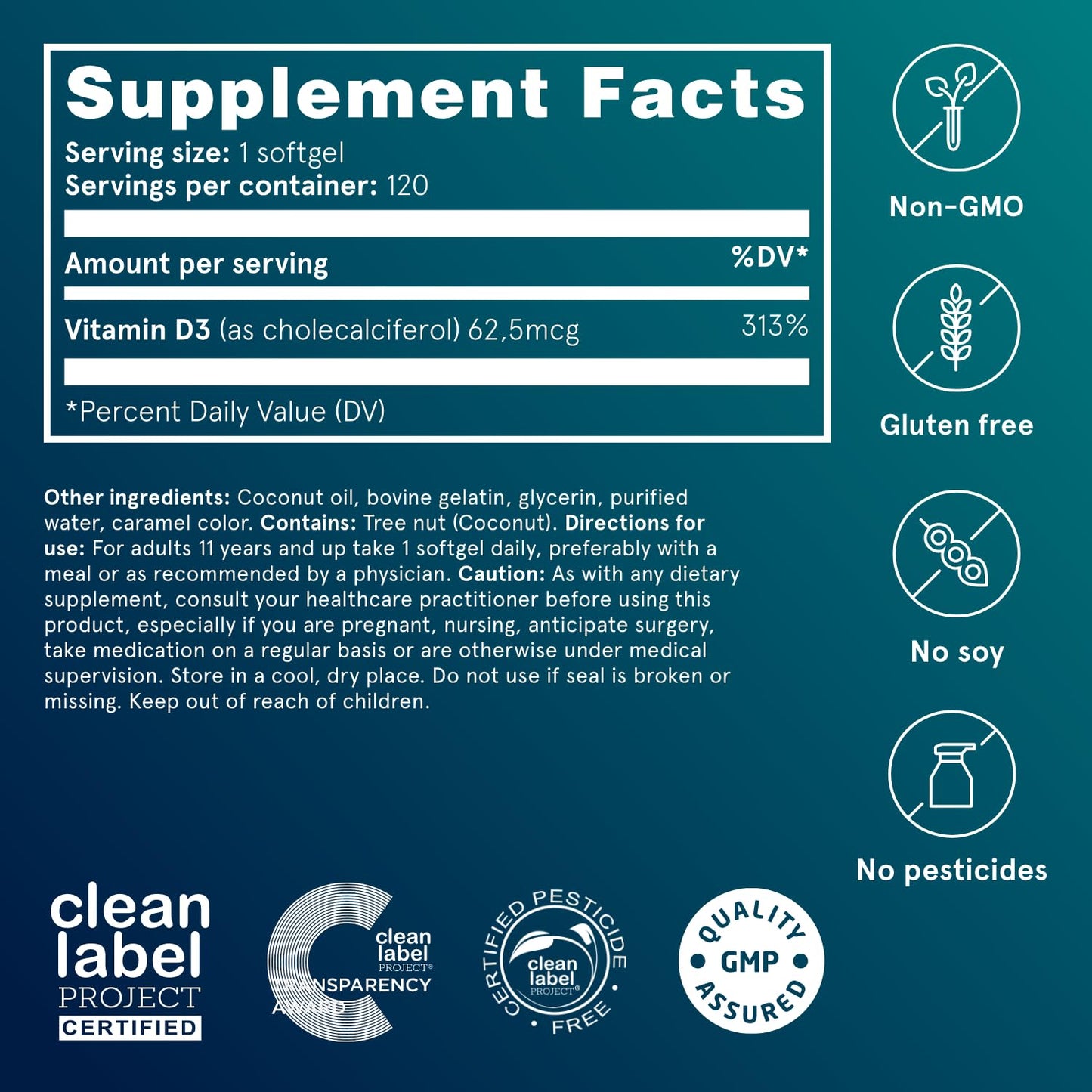 Puori Vitamin D3 Softgels 2500 IU – Immune Support & Bone Health, 120 Count