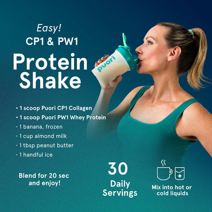 Puori Pure Collagen Peptides Powder, Unflavored — 10g Grass-Fed Bovine Collagen, Skin, Hair & Nails, Joint Support, 30 Servings