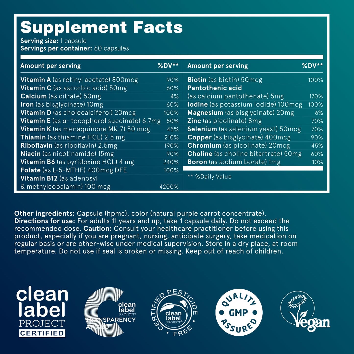 Puori V Vegan Vitamin & Mineral Complex — 60 Capsules