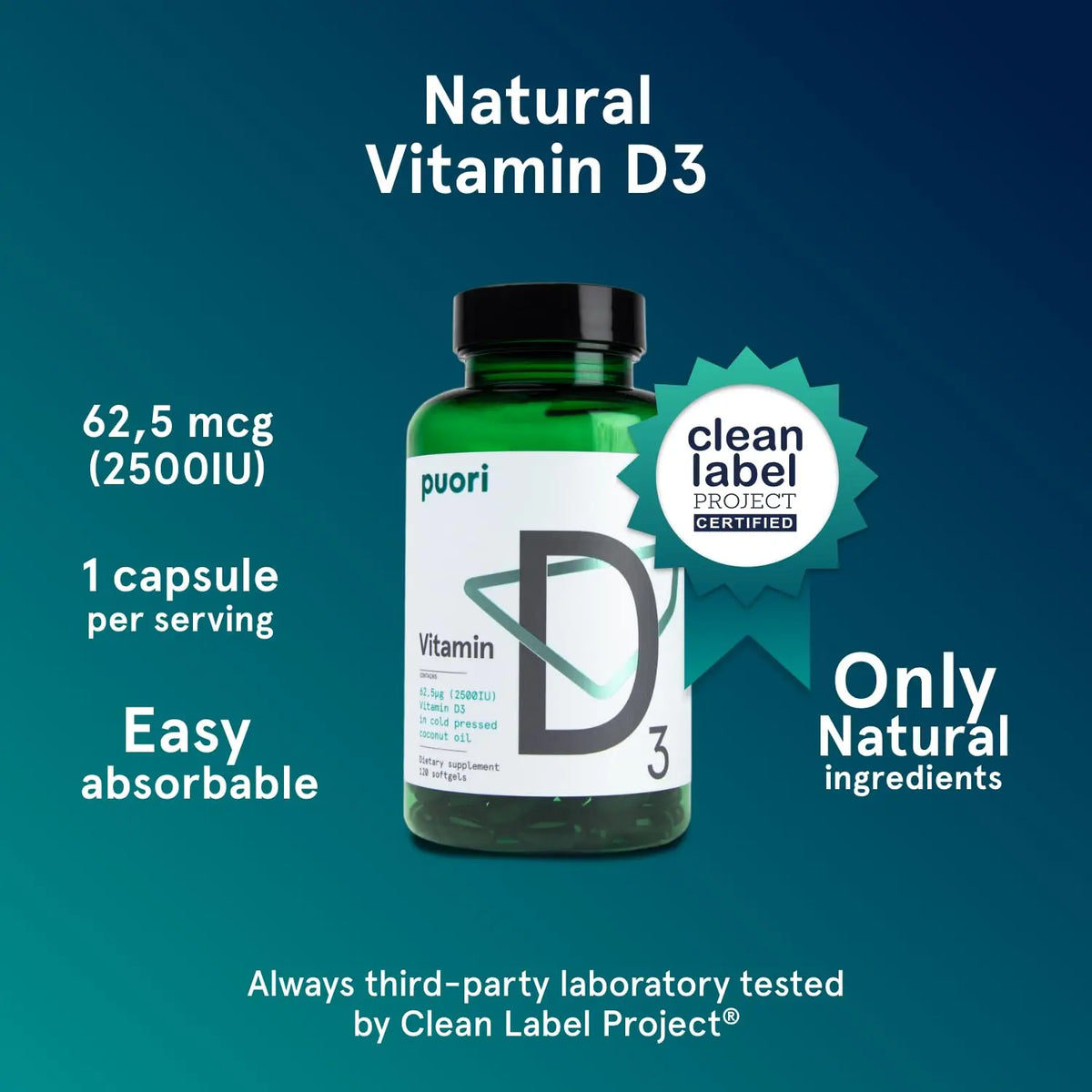 Puori Vitamin D3 Softgels 2500 IU (62.5 mcg) – 240 Count, Non-GMO & Gluten-Free BritishVita | Premium UK Vitamins & Wellness Supplements