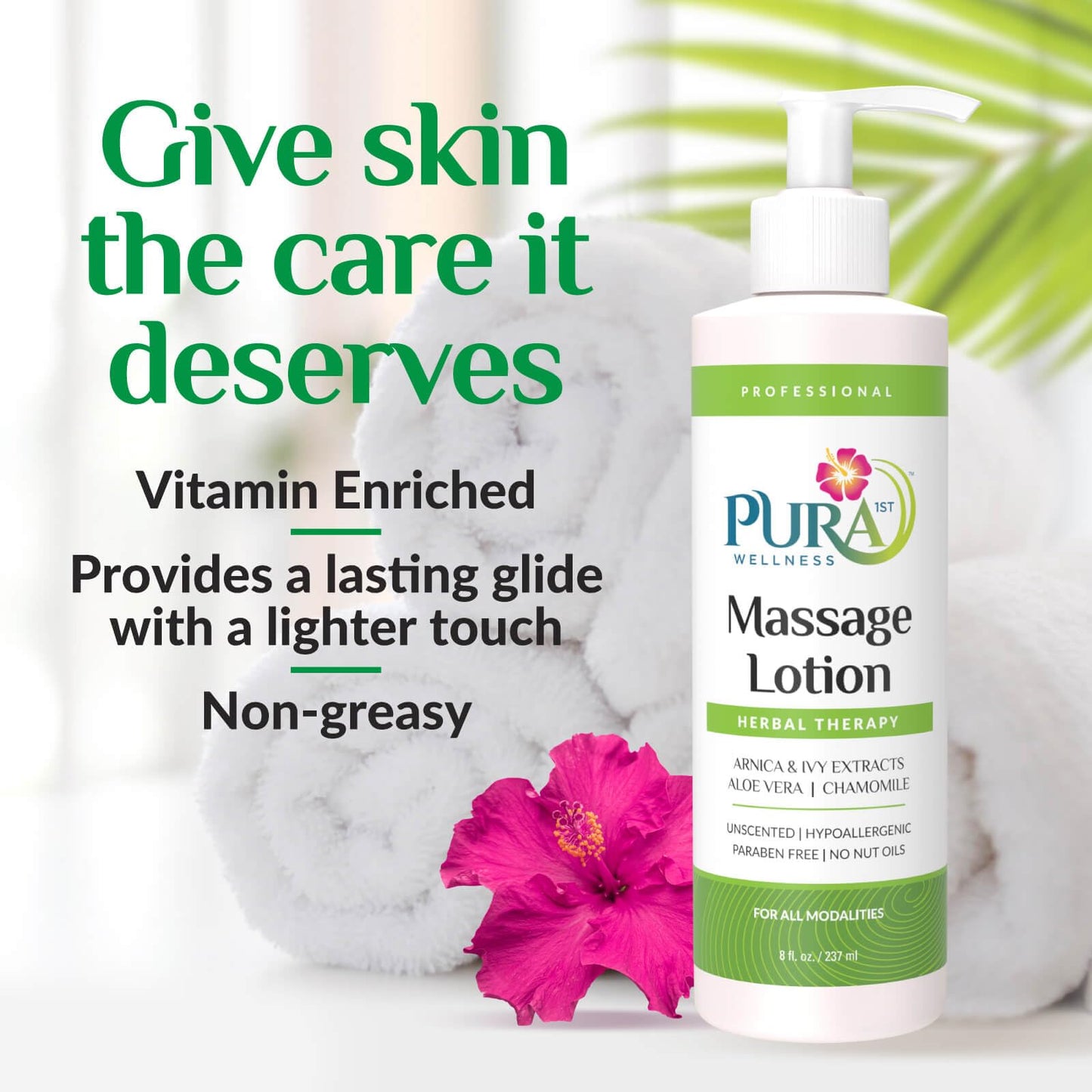 PURA 1st Wellness Professional Massage Lotion 8oz – Unscented, Hypoallergenic
