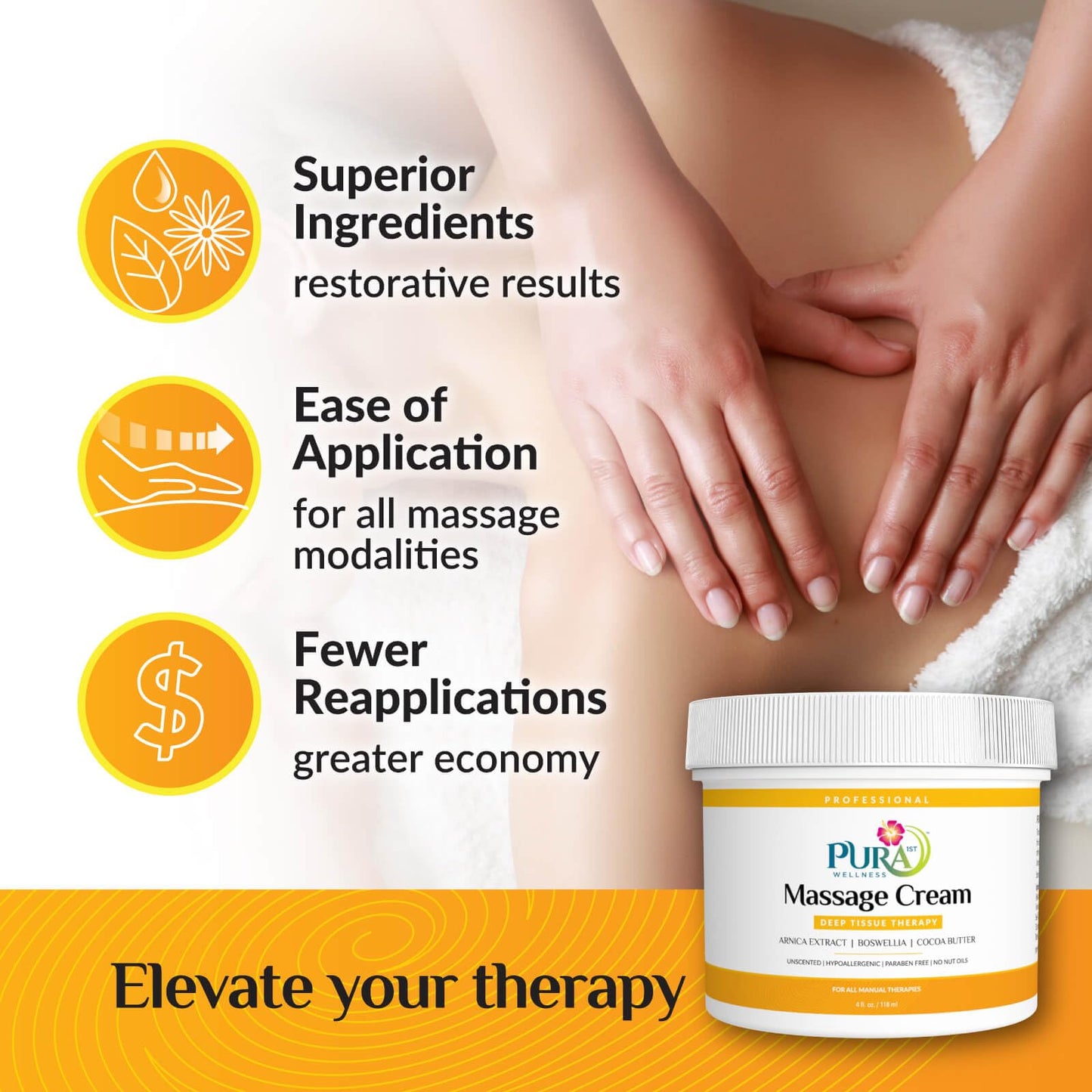 PURA 1st Wellness Deep Tissue Massage Cream - 4oz, Unscented for Physical Therapy