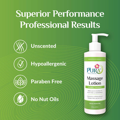 PURA 1st Wellness Professional Massage Lotion 8oz – Unscented, Hypoallergenic