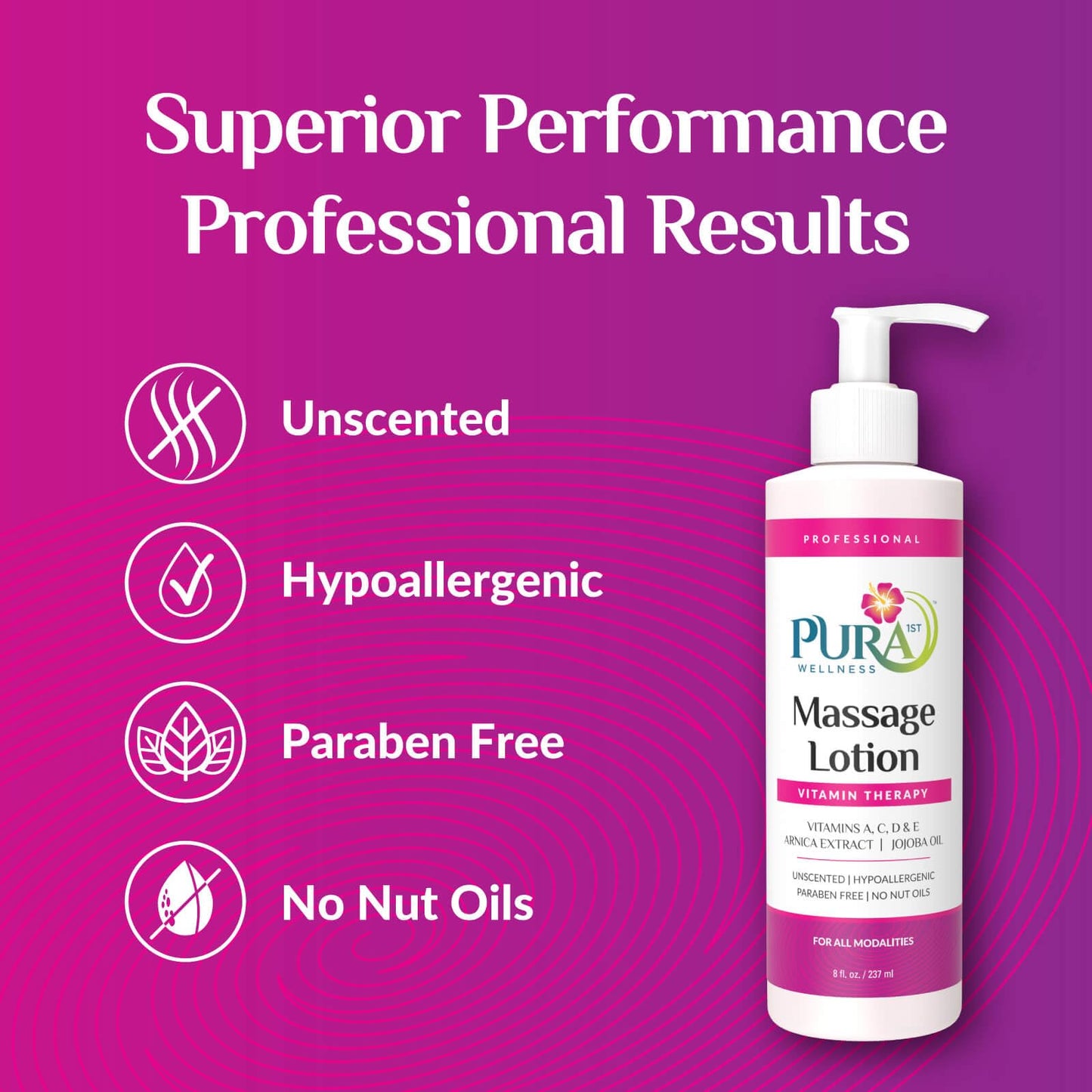 PURA 1st Wellness Massage Lotion - Unscented 8oz for Physical Therapy