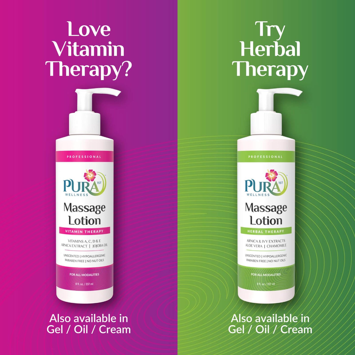 PURA 1st Wellness Massage Lotion - Unscented 8oz for Physical Therapy