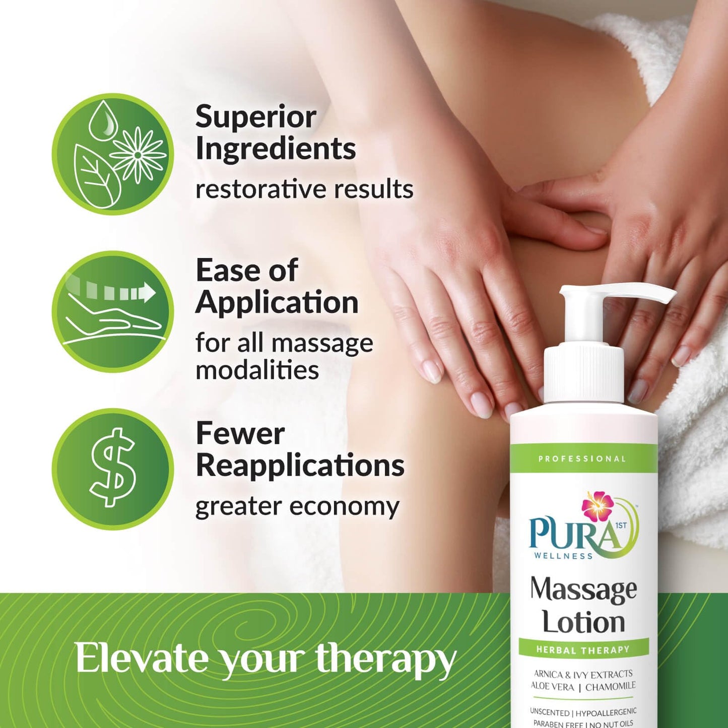PURA 1st Wellness Professional Massage Lotion 8oz – Unscented, Hypoallergenic