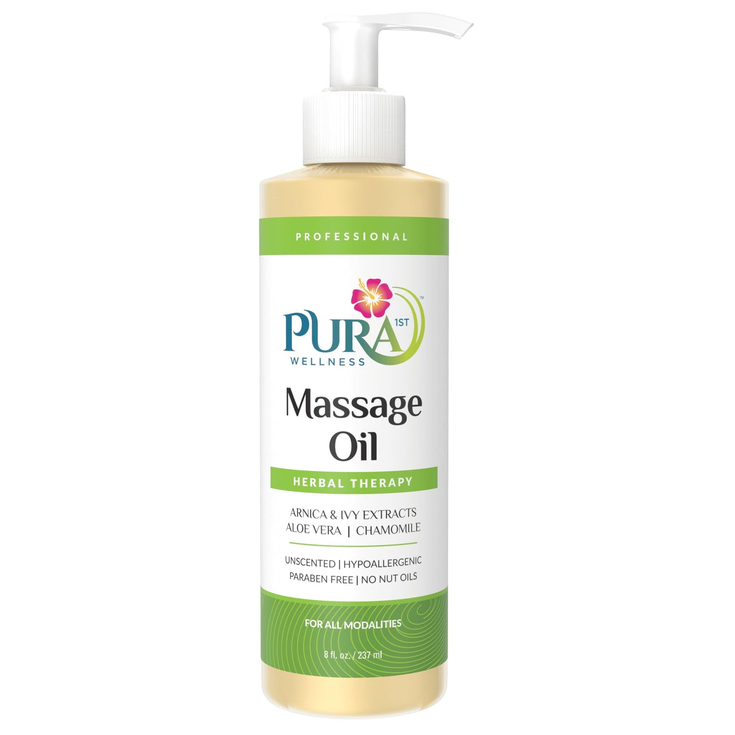 PURA 1st Wellness Herbal Massage Oil (8oz) – Hypoallergenic, Unscented for Muscle Relief & Physical Therapy