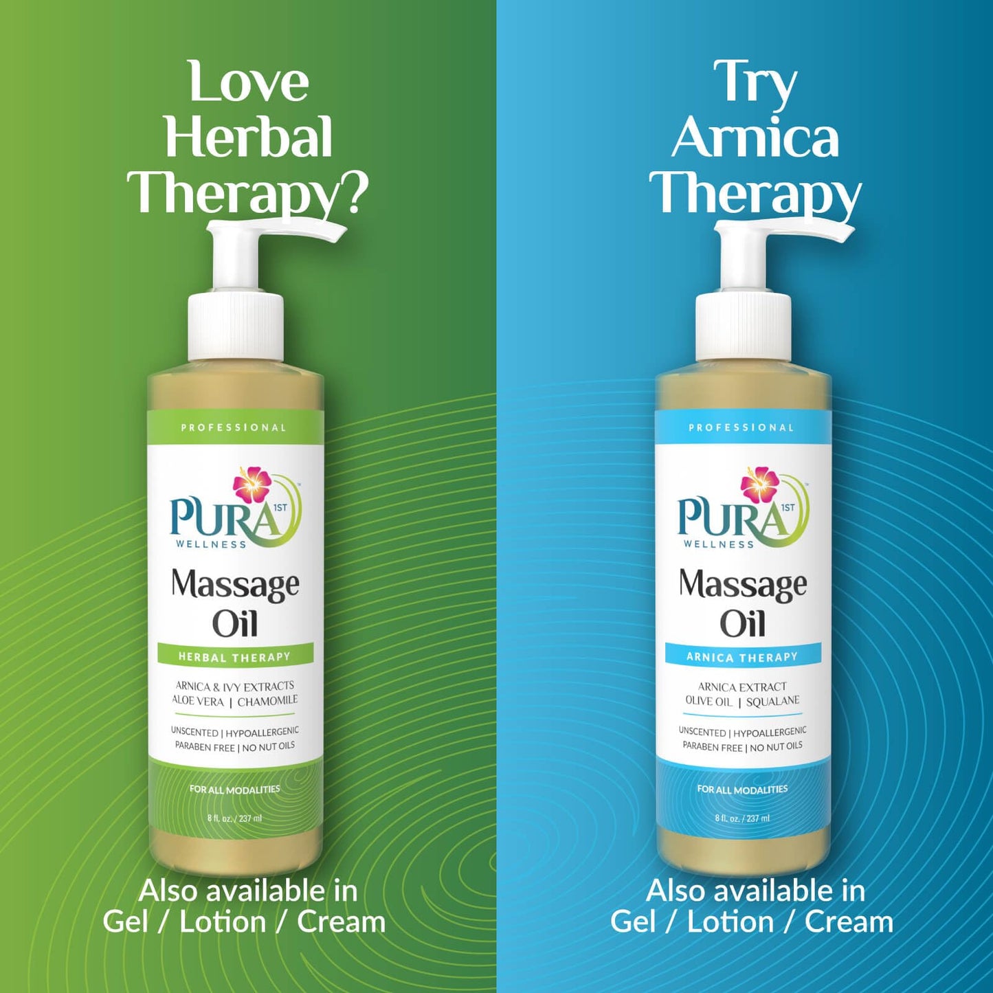 PURA 1st Wellness Herbal Massage Oil (8oz) – Hypoallergenic, Unscented for Muscle Relief & Physical Therapy