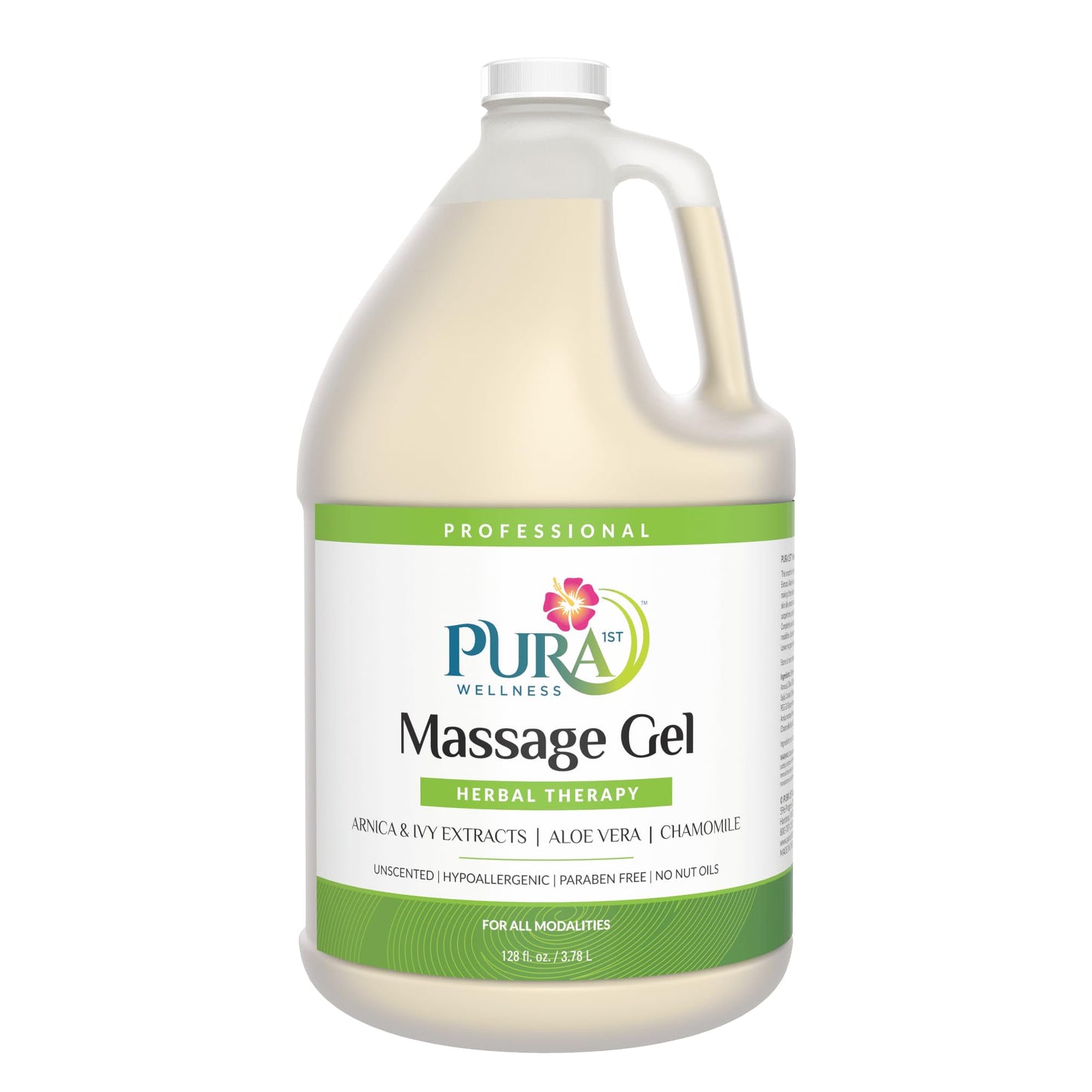 PURA 1st Wellness Professional Massage Gel with Arnica & Aloe Vera – 128oz Unscented, Hypoallergenic