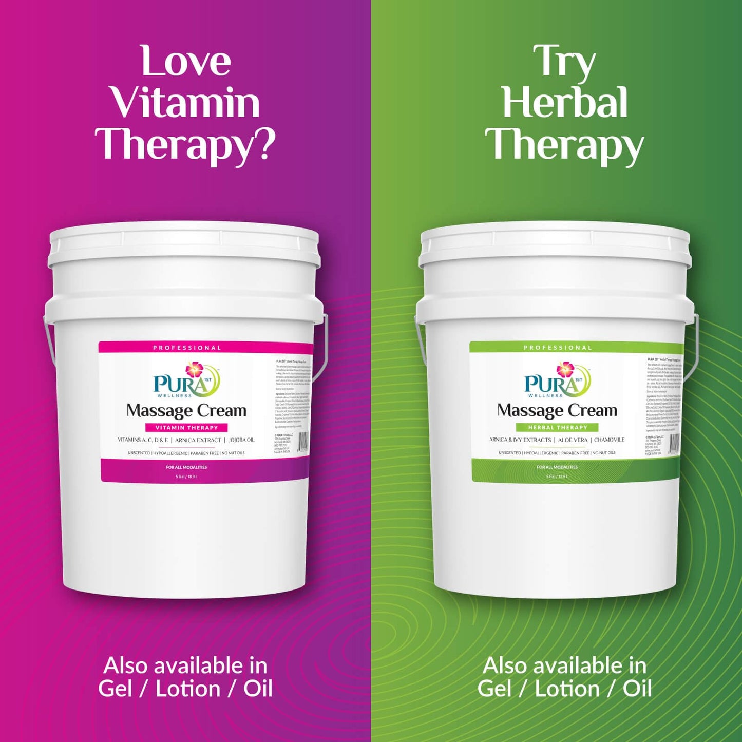 PURA 1st Wellness Vitamin Therapy Massage Cream - Unscented, 128oz, Professional Massage Cream for Physical Therapy