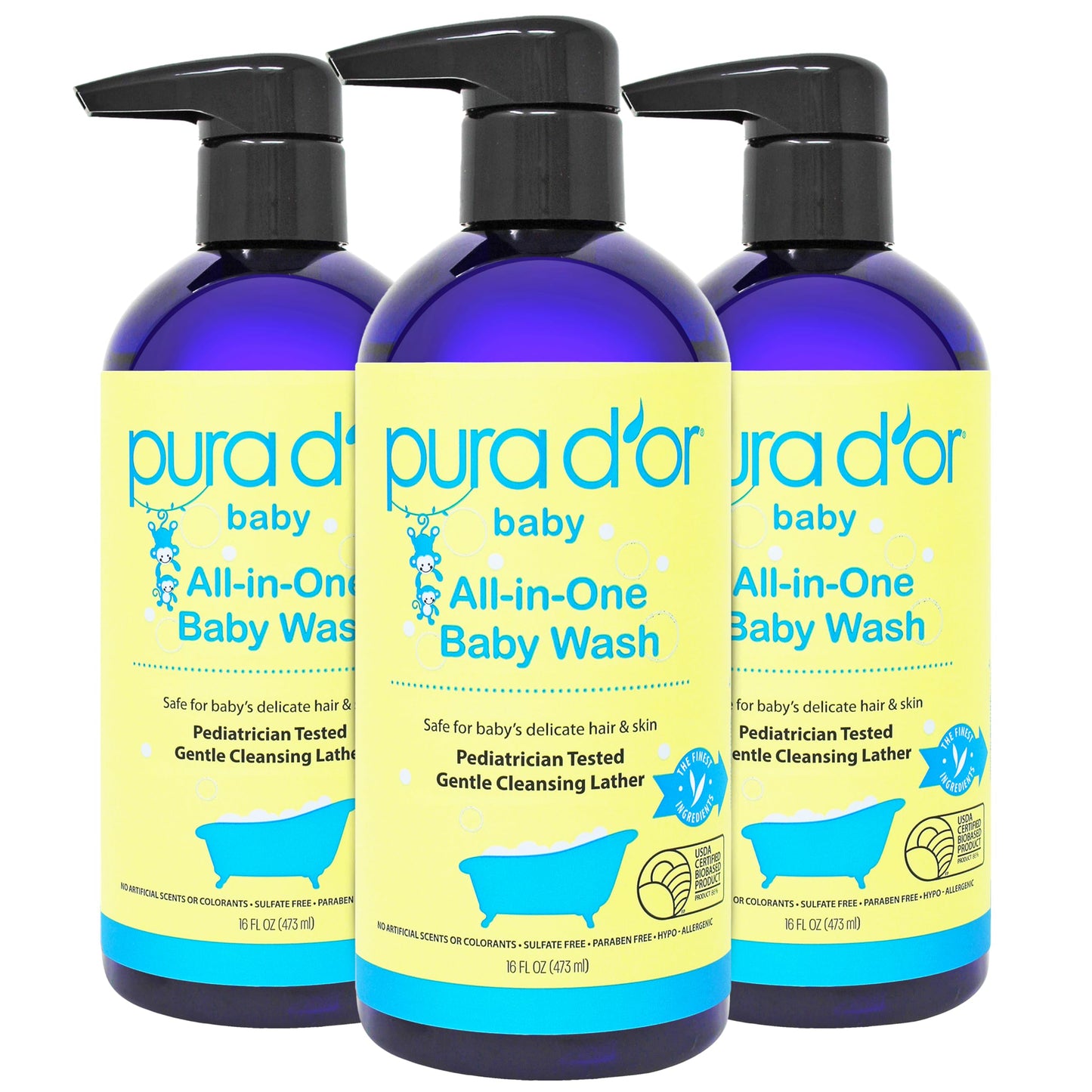 PURA D'OR All-in-One Baby Wash - Tear-Less, Hypoallergenic 2-in-1 Bath & Shampoo