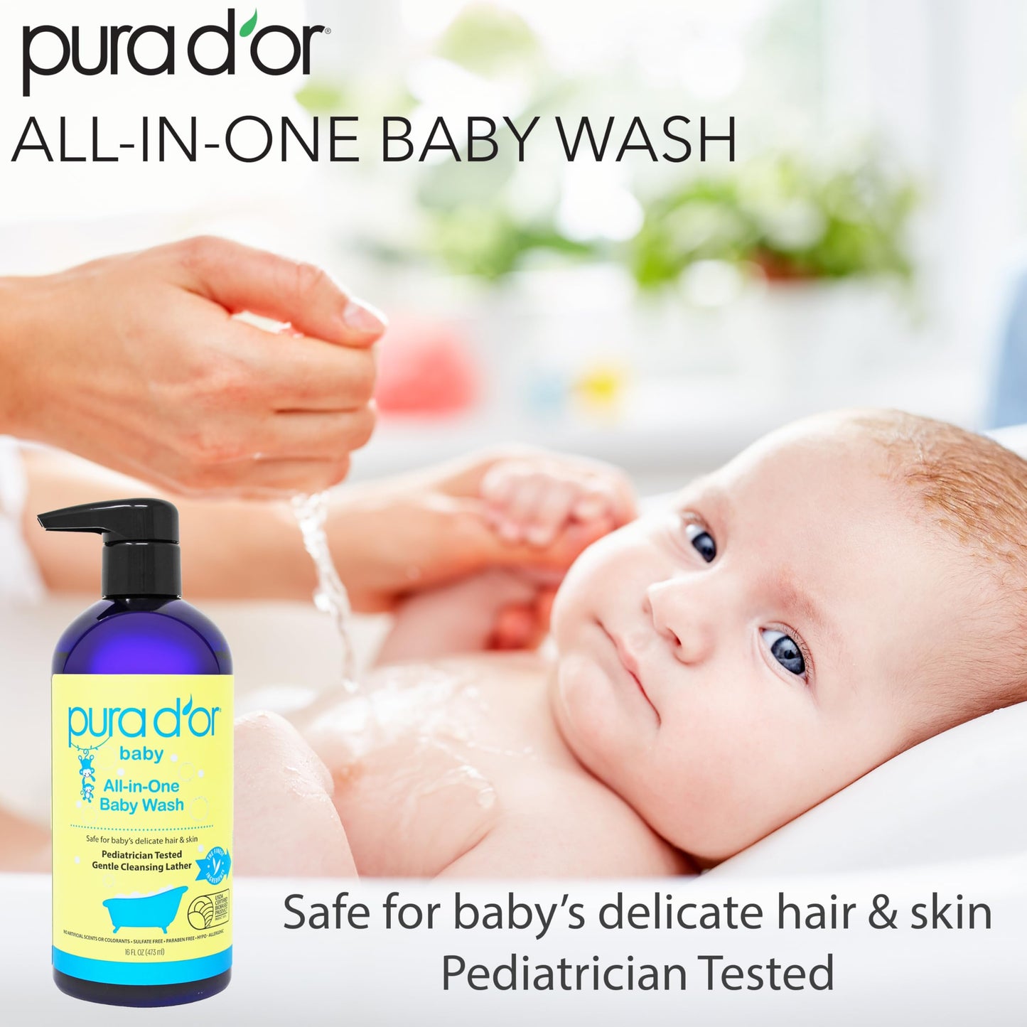 PURA D'OR All-in-One Baby Wash - Tear-Less, Hypoallergenic 2-in-1 Bath & Shampoo
