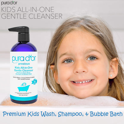 PURA D'OR Kids Wash All-in-One Gentle Cleanser - Tear-Free, Sulfate-Free, Hypoallergenic, 48oz