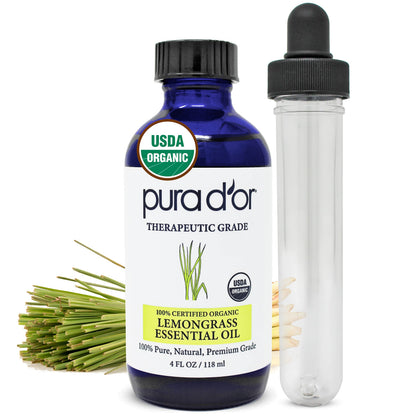 PURA D'OR Organic Lemongrass Essential Oil - 4oz | Therapeutic Grade