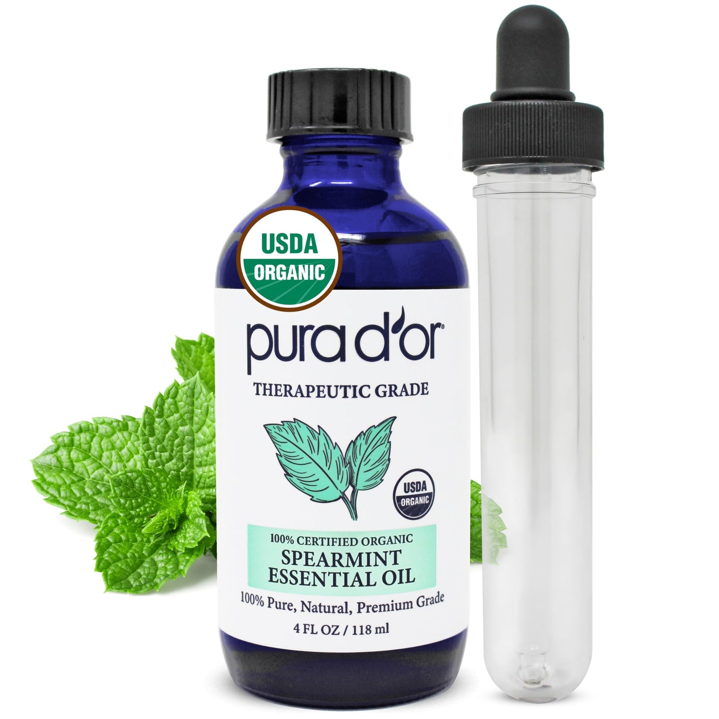 PURA D'OR Spearmint Essential Oil (4oz) - Therapeutic Grade, Diffuser & Aromatherapy