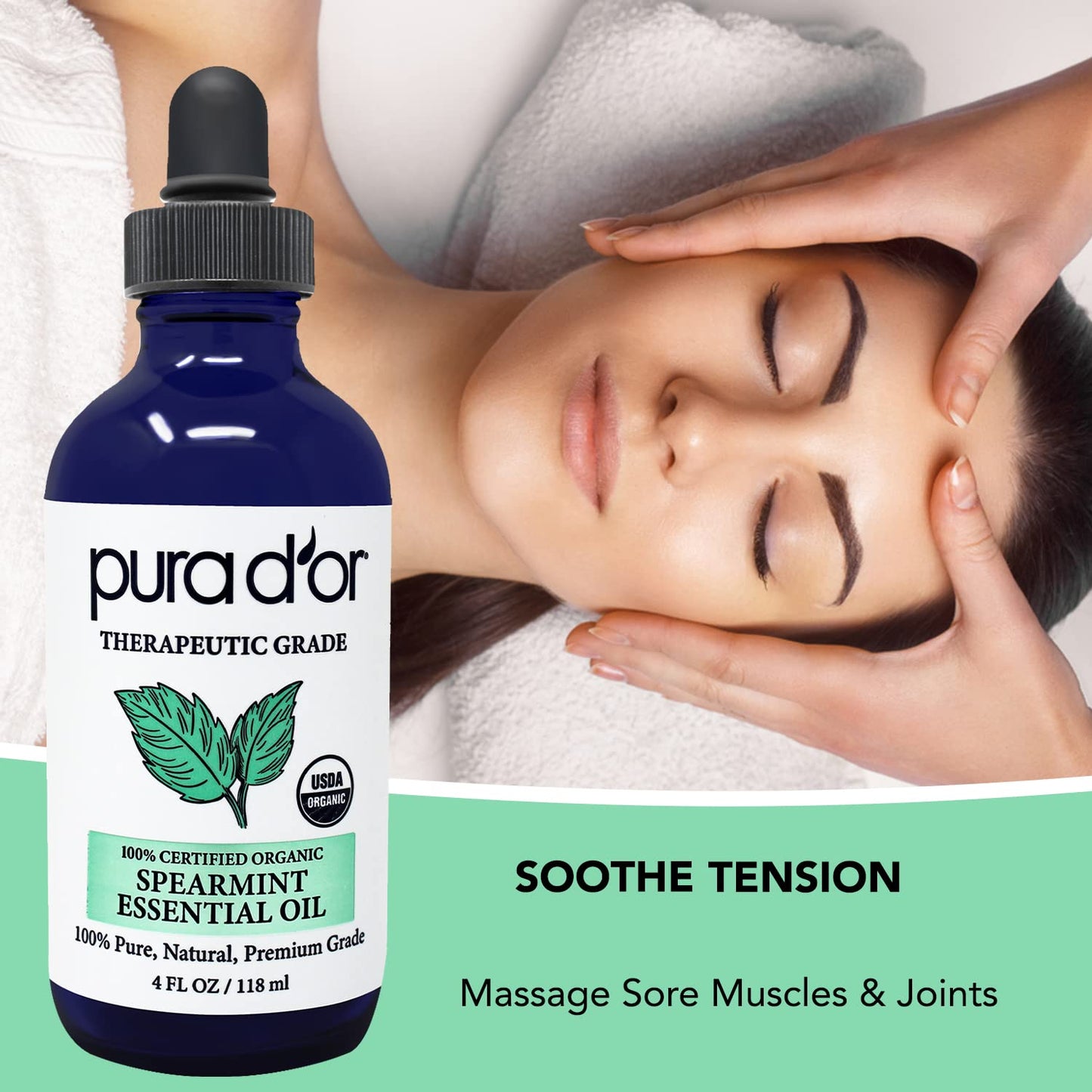 PURA D'OR Spearmint Essential Oil (4oz) - Therapeutic Grade, Diffuser & Aromatherapy