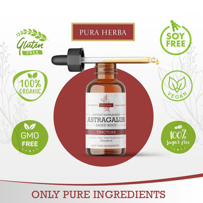 Pura Herba Organic Astragalus Tincture - Premium Immune Support | Alcohol-Free, Sugar-Free, Vegan | Made in USA | 2 Fl Oz