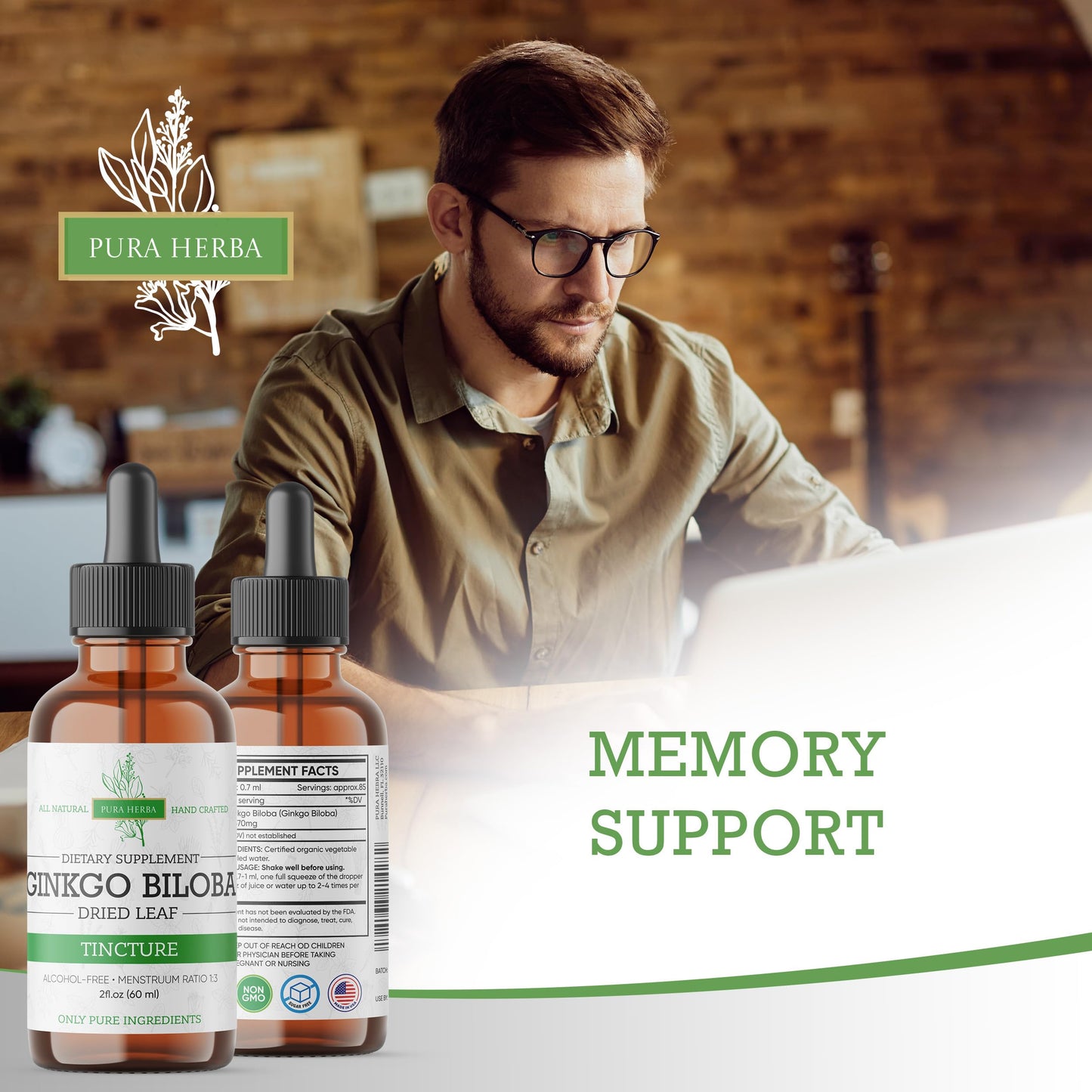 Ginkgo Biloba Liquid 2 Fl Oz – Brain & Memory Support | Pura Herba