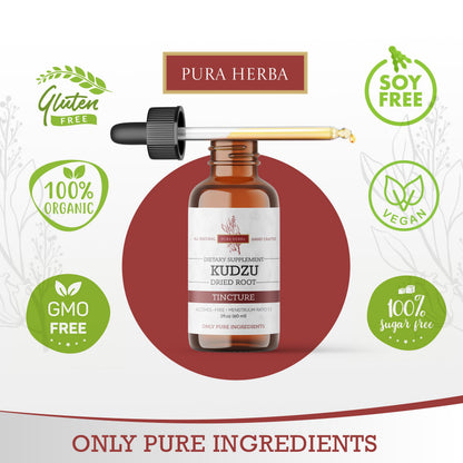 Pura Herba Organic Kudzu Root Extract – Alcohol-Free, Vegan, Non-GMO, Made in USA – 2 Fl Oz