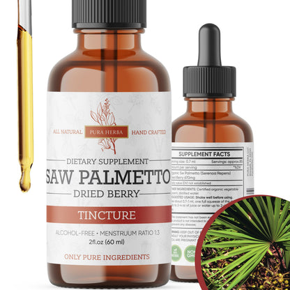 Pura Herba Saw Palmetto Tincture - Alcohol-Free Herbal Extract | 2 oz (60 ml) | Made in USA