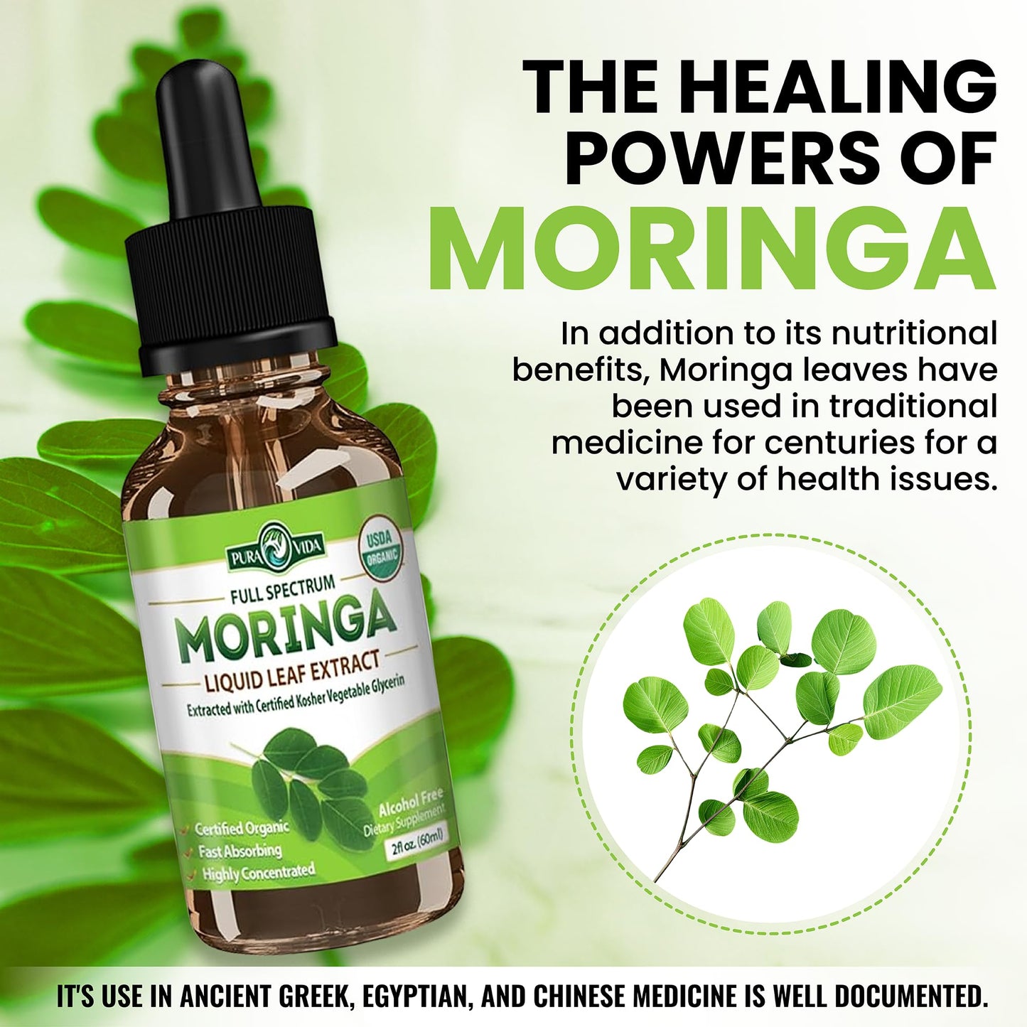 PURA VIDA Moringa Liquid Drops - USDA Organic, Bioavailable Extract